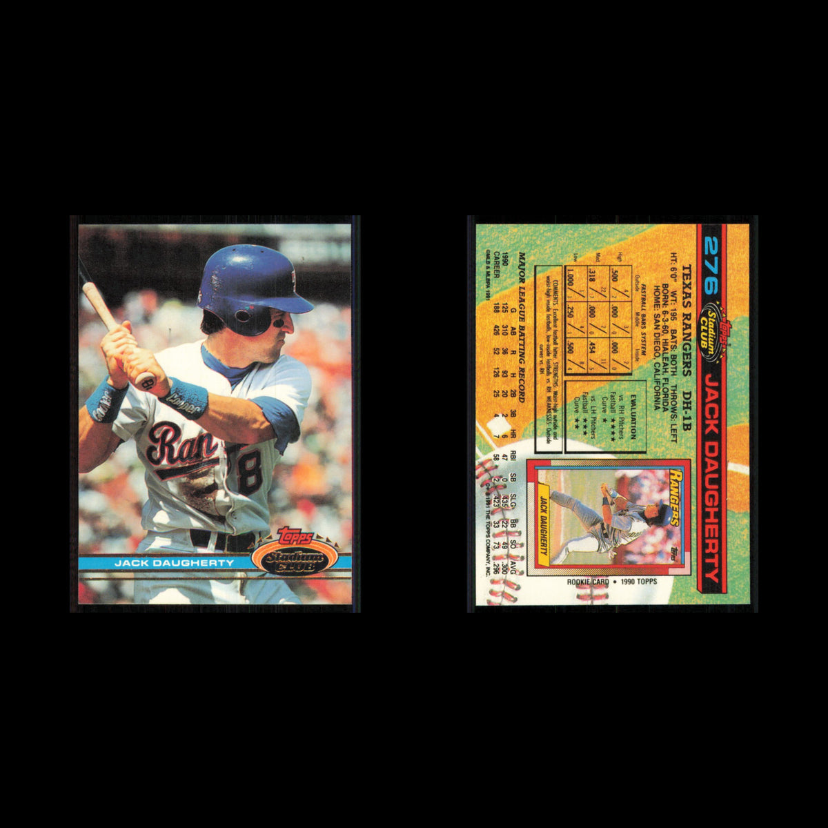 Jack Daugherty #276 1991 Topps Stadium Club Texas Rangers Baseball Card MLB NM