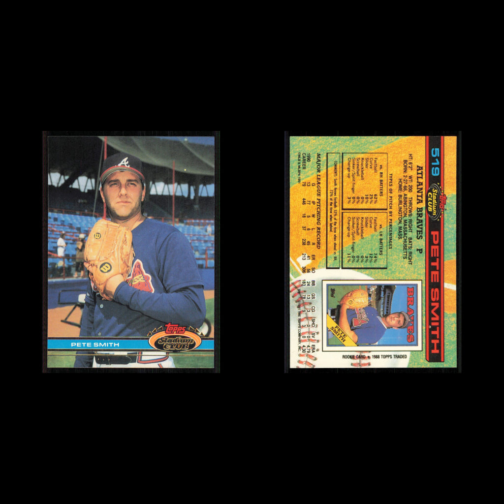 Pete Smith #519 1991 Topps Stadium Club Atlanta Braves Baseball Card MLB NM
