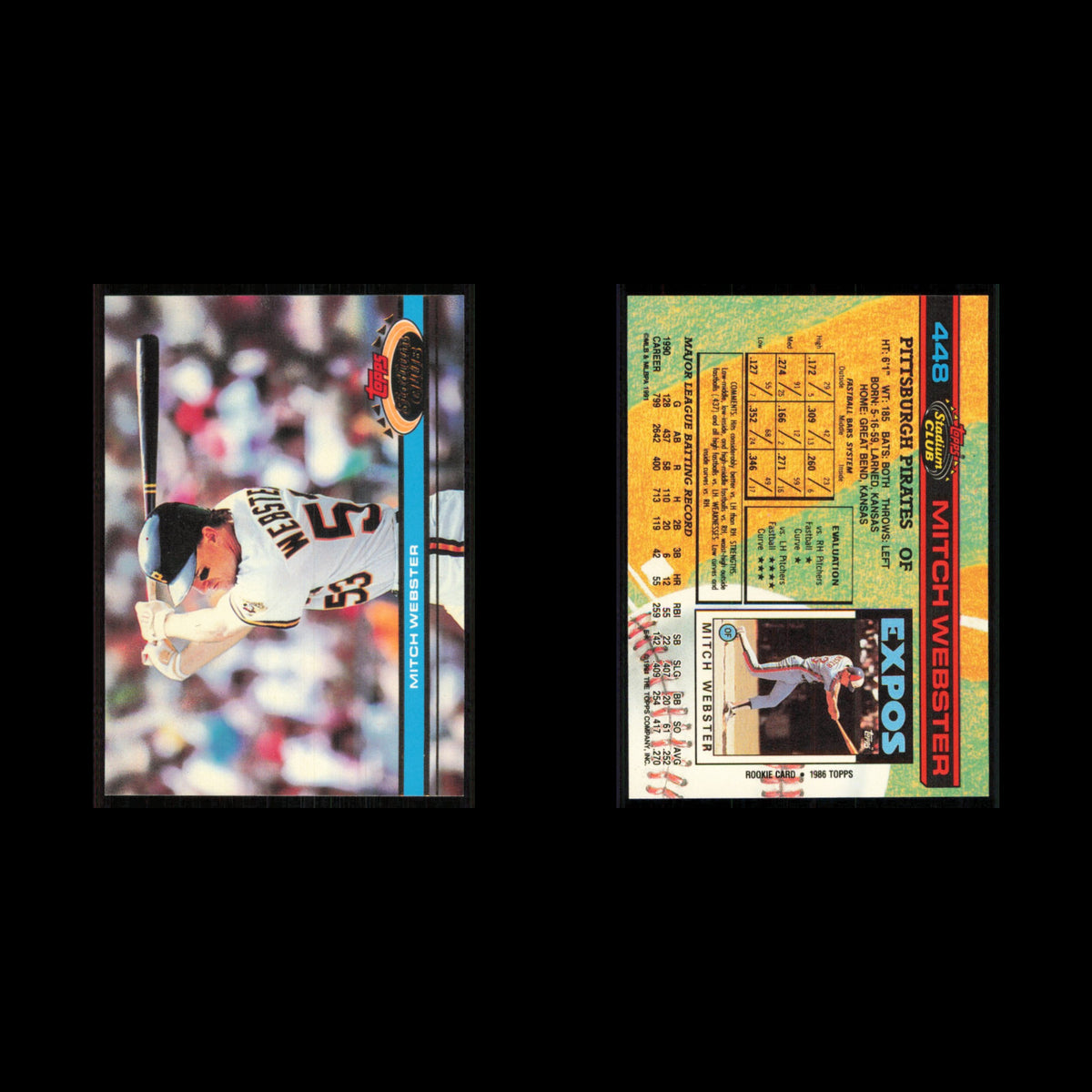 Mitch Webster #448 1991 Topps Stadium Club Pittsburgh Pirates Baseball Card MLB