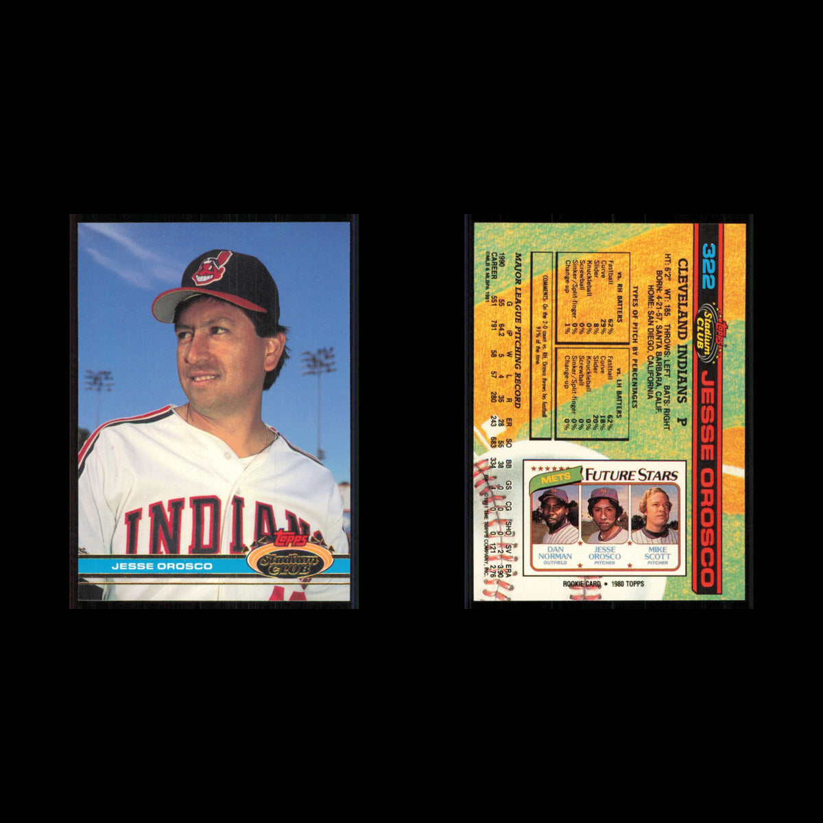 Jesse Orosco #322 1991 Topps Stadium Club Cleveland Indians Baseball Card MLB NM