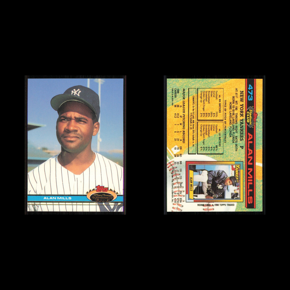 Alan Mills #473 1991 Topps Stadium Club New York Yankees Baseball Card MLB NM