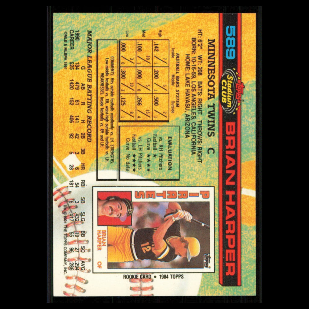 Brian Harper #589 1991 Topps Stadium Club Minnesota Twins Baseball Card MLB NM