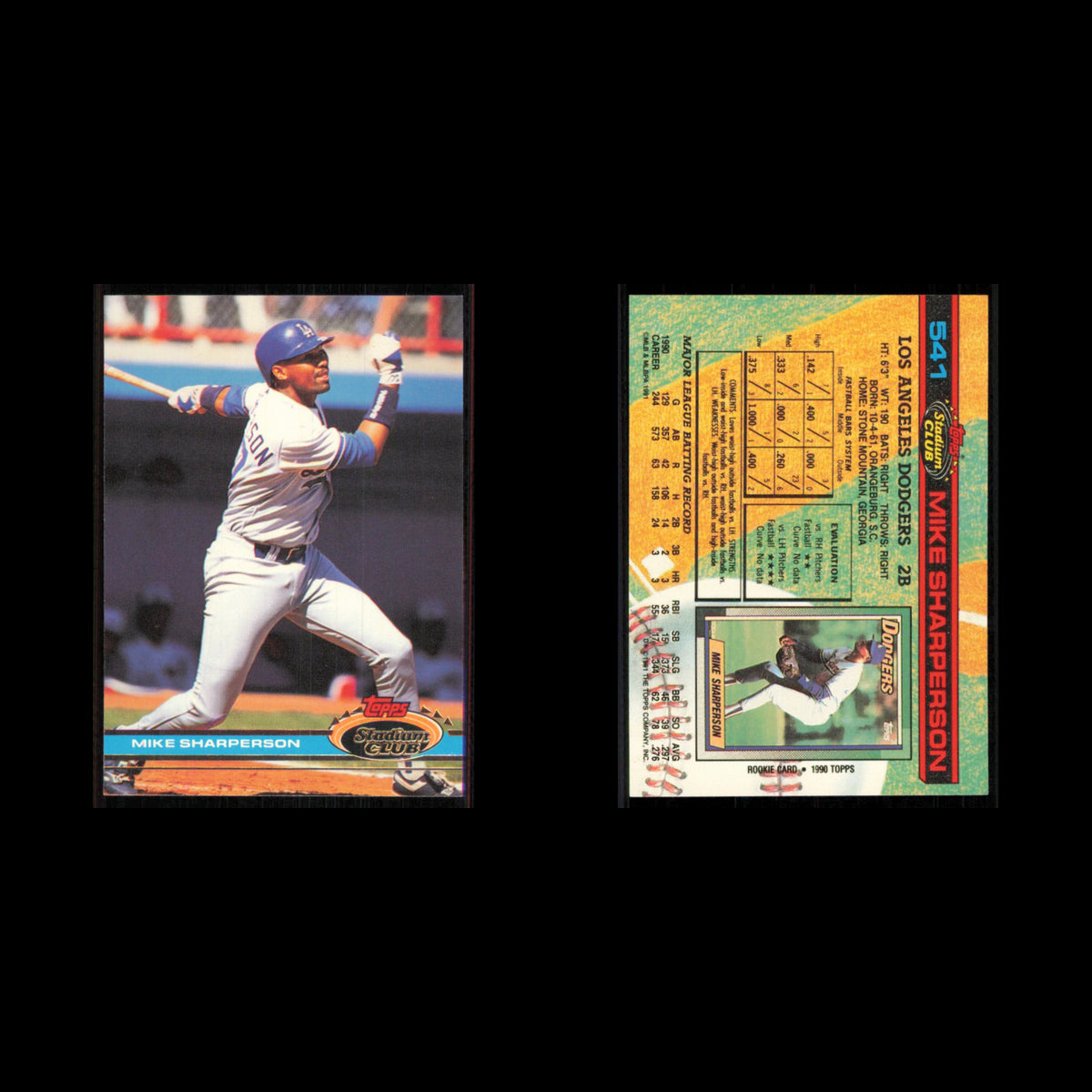 Mike Sharperson #541 1991 Topps Stadium Club Los Angeles Dodgers Baseball Card
