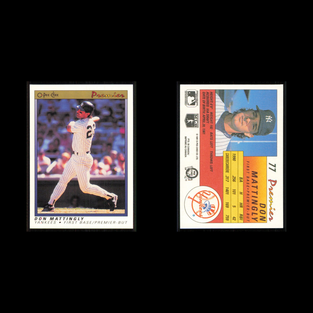 Don Mattingly #77 1991 O-Pee-Chee Premier New York Yankees Baseball Card MLB NM