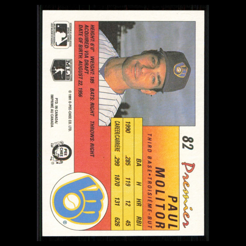 Paul Molitor #82 1991 O-Pee-Chee Premier Milwaukee Brewers Baseball Card MLB NM
