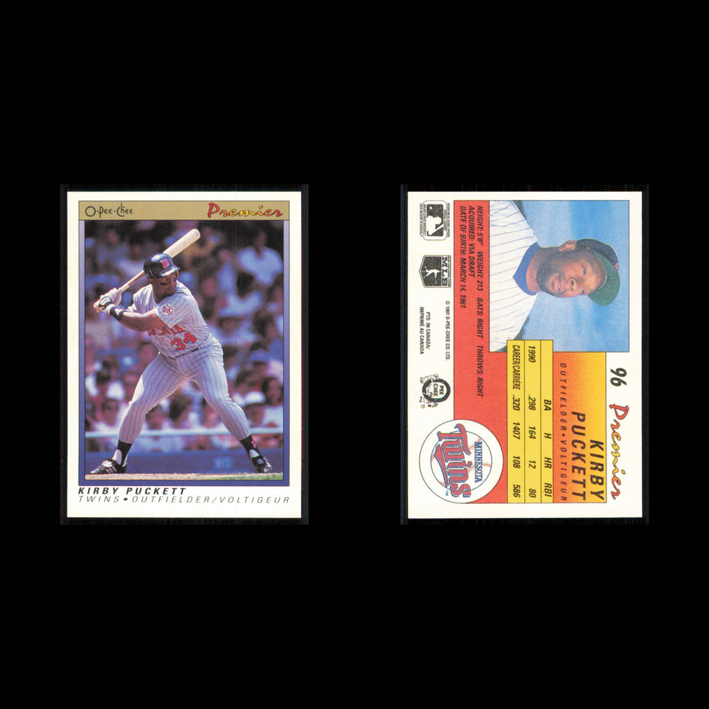 Kirby Puckett #96 1991 O-Pee-Chee Premier Minnesota Twins Baseball Card MLB NM