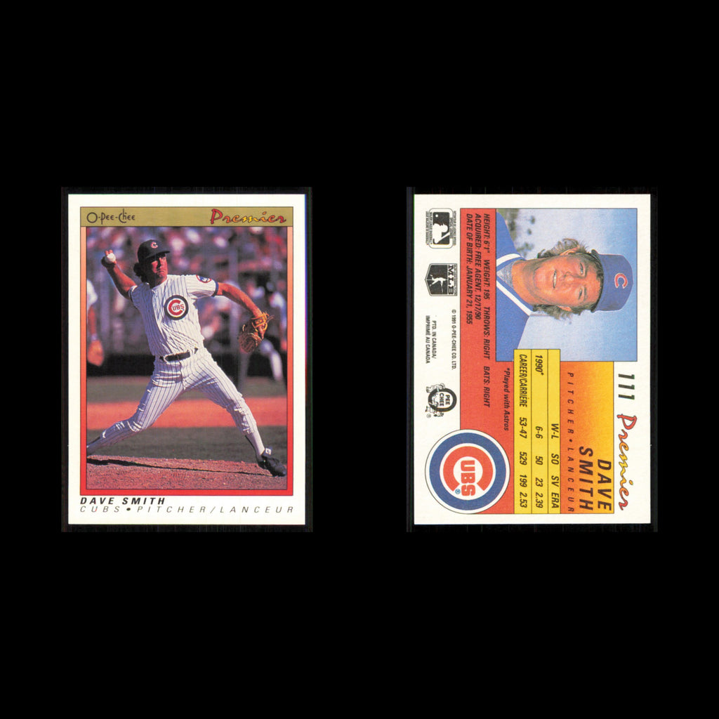 Dave Smith #111 1991 O-Pee-Chee Premier Chicago Cubs Baseball Card MLB NM