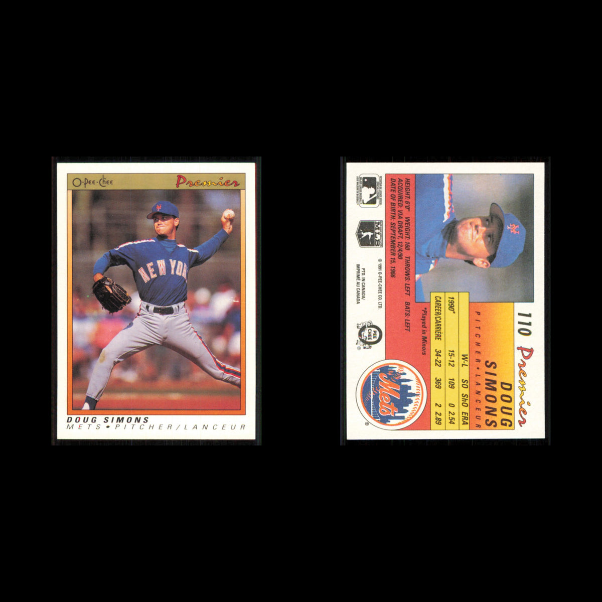Doug Simons Rookie #110 1991 O-Pee-Chee Premier New York Mets Baseball Card MLB