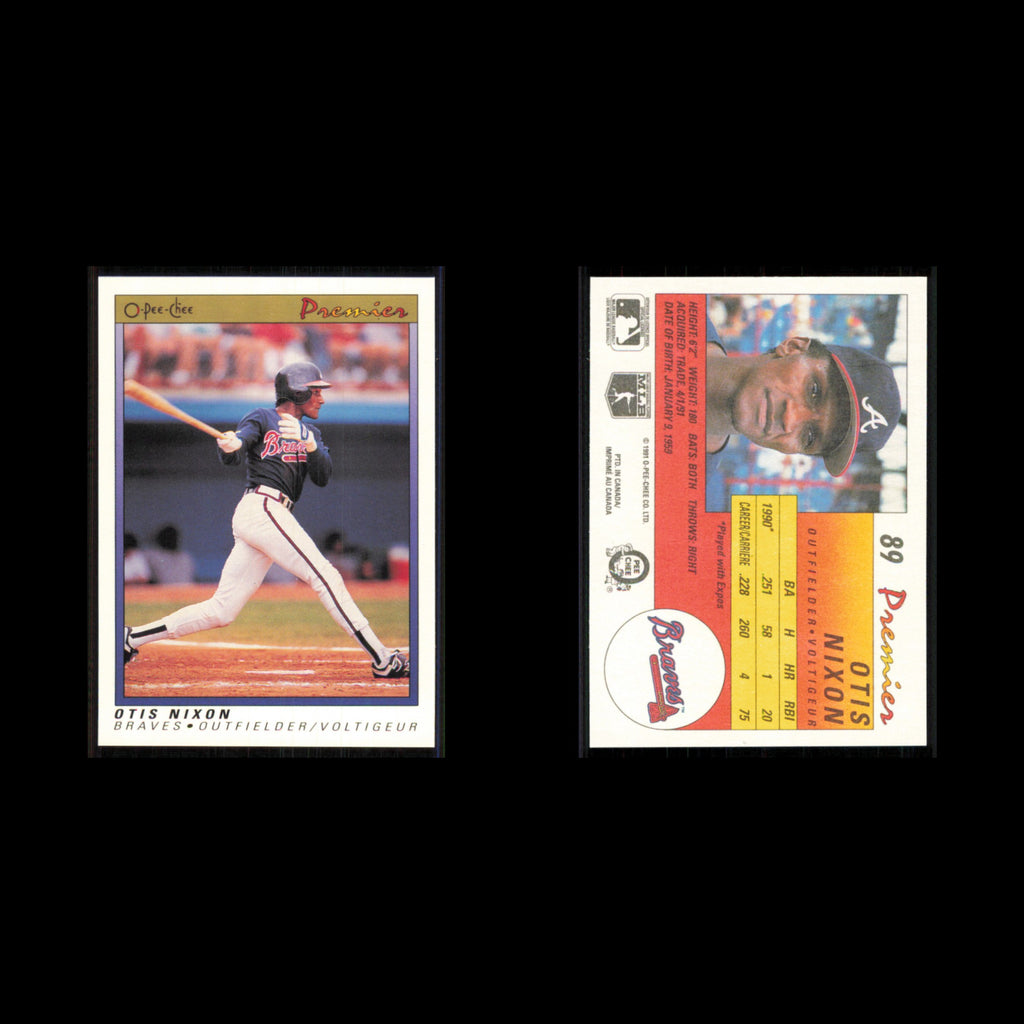 Otis Nixon #89 1991 O-Pee-Chee Premier Atlanta Braves Baseball Card MLB NM