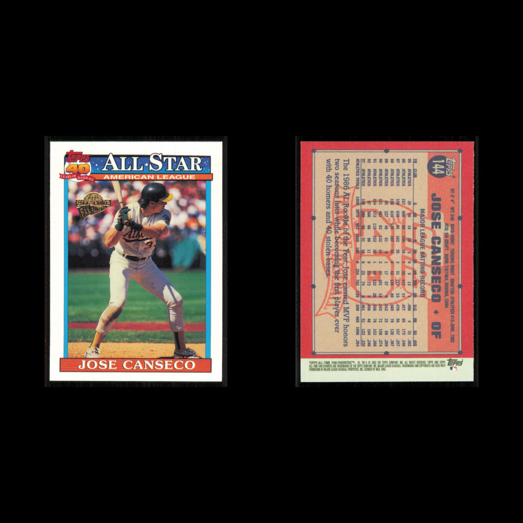 Jose Canseco #144 2003 Topps All-Time Fan Favorites Oakland Athletics Baseball