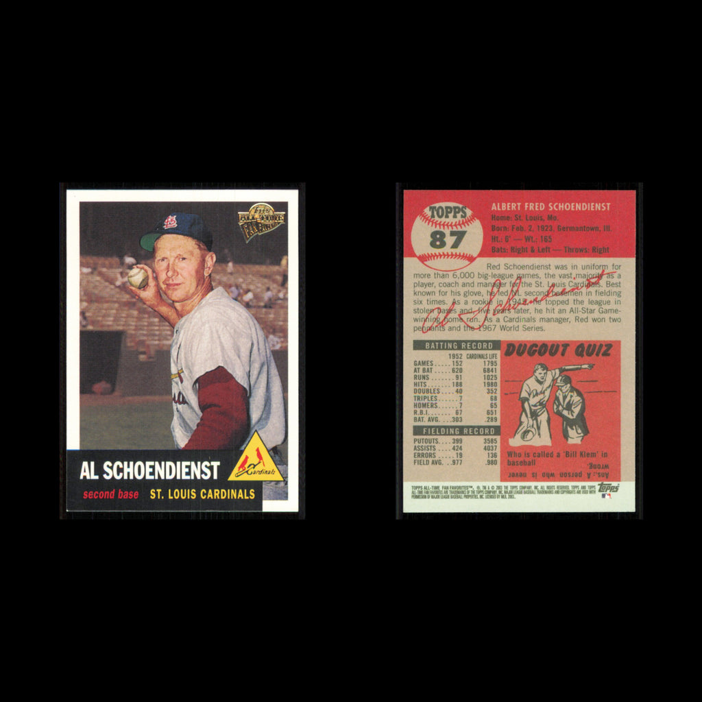 Red Schoendienst #87 2003 Topps All-Time Fan Favorites St. Louis Cardinals Card