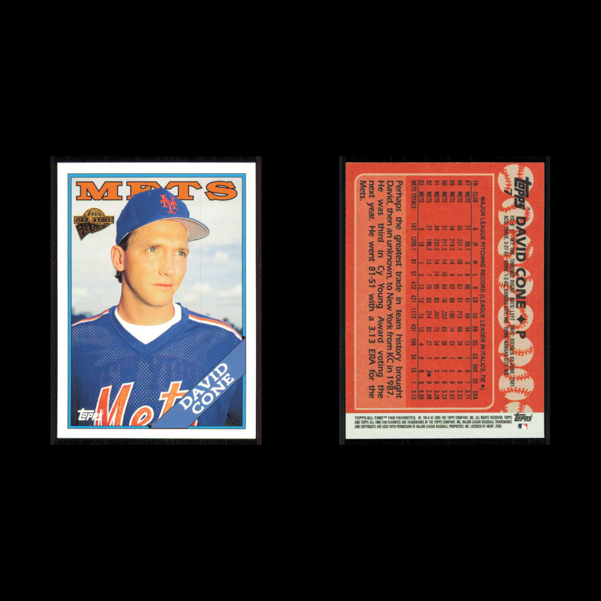David Cone #7 2005 Topps All-Time Fan Favorites New York Mets Baseball Card MLB