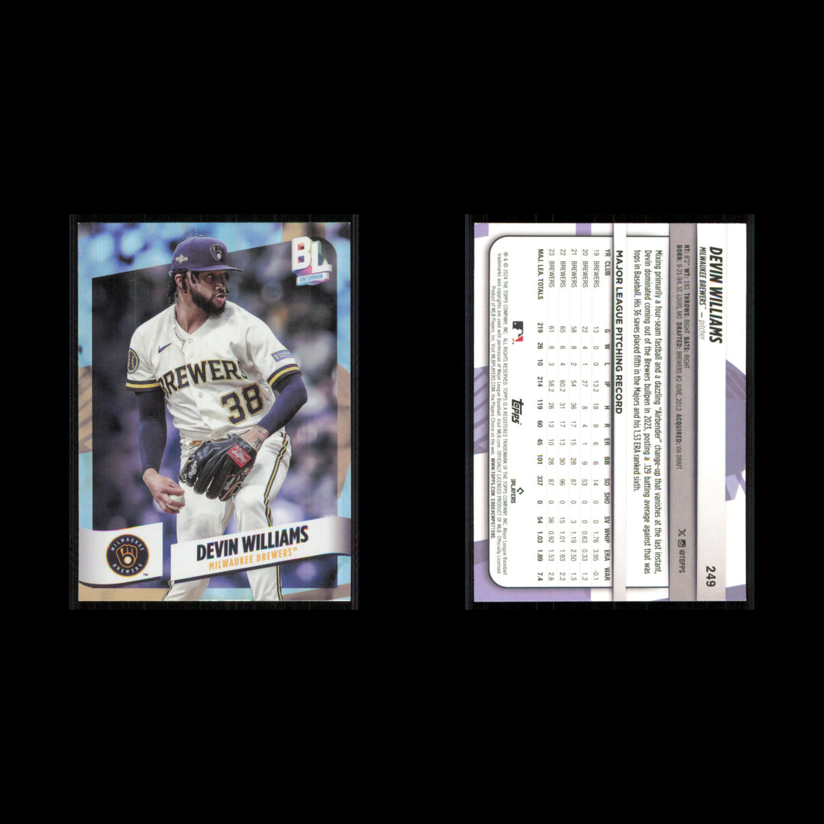 Devin Williams #249 2024 Topps Big League Milwaukee Brewers Baseball Card MLB NM