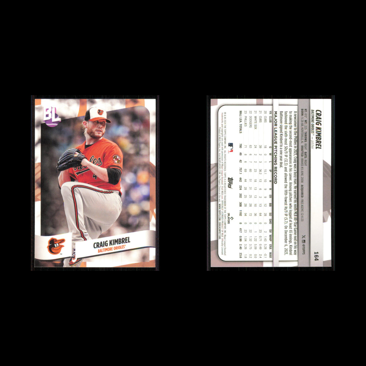 Craig Kimbrel #164 2024 Topps Big League Baltimore Orioles Baseball Card MLB NM