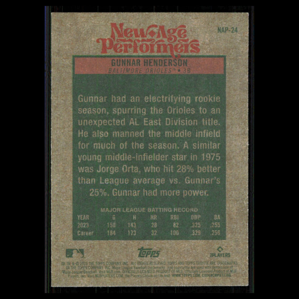 Gunnar Henderson #NAP-24 2024 Topps Heritage Baltimore Orioles Baseball Card MLB