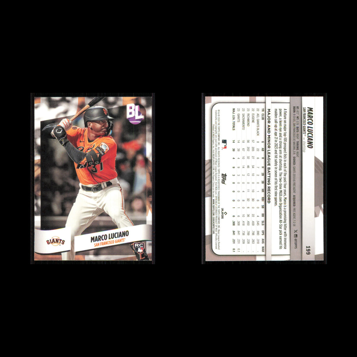 Marco Luciano Rookie #199 2024 Topps Big League San Francisco Giants Baseball NM