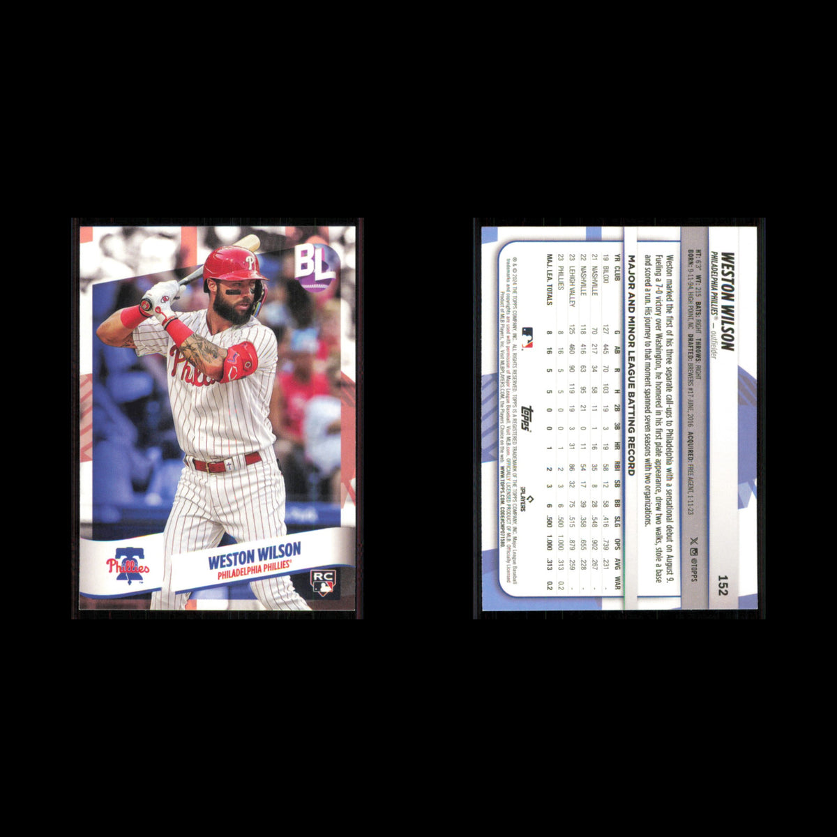 Weston Wilson Rookie #152 2024 Topps Big League Philadelphia Phillies Baseball