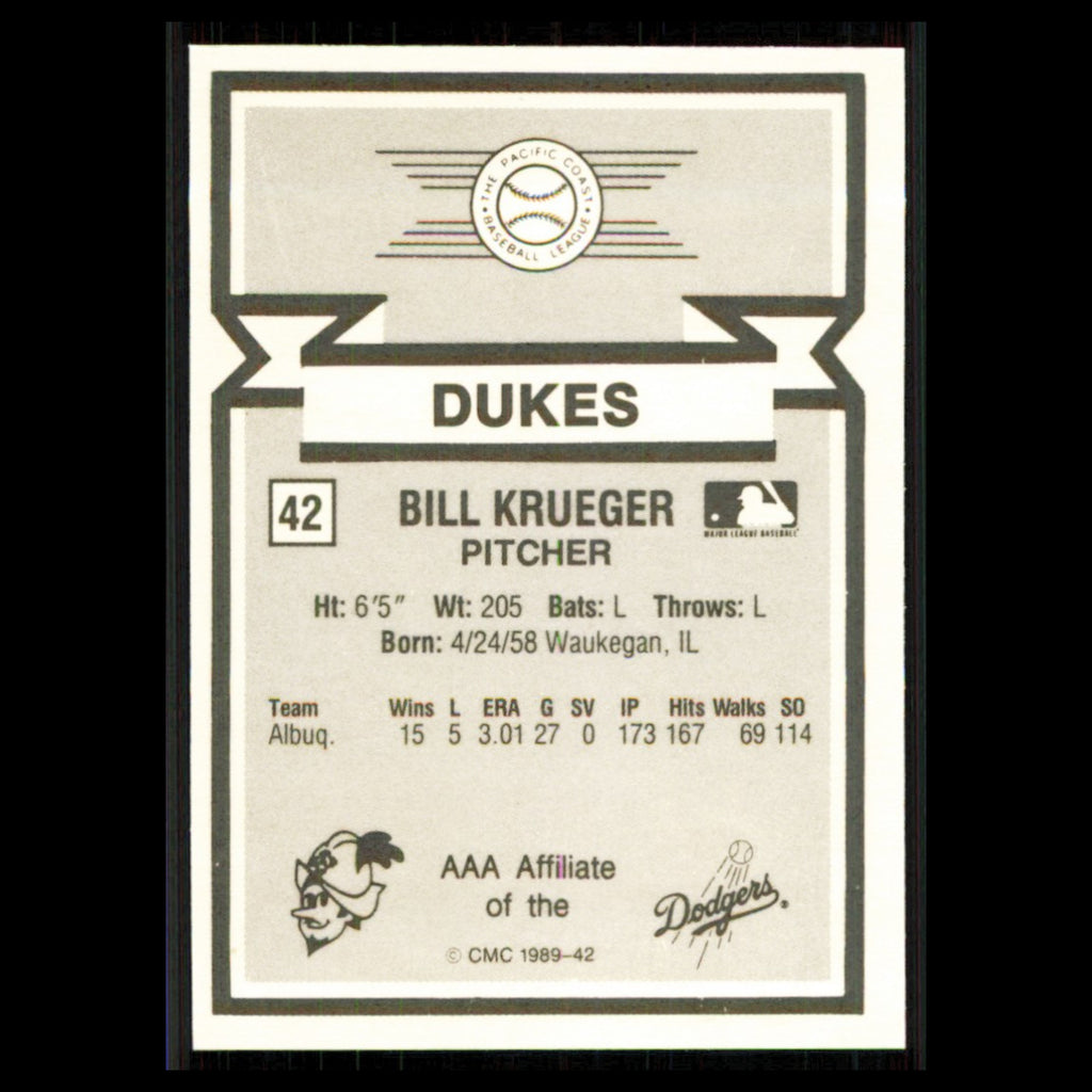 Bill Krueger #42 1989 CMC Triple A All-Stars Albuquerque Dukes Baseball Card MLB