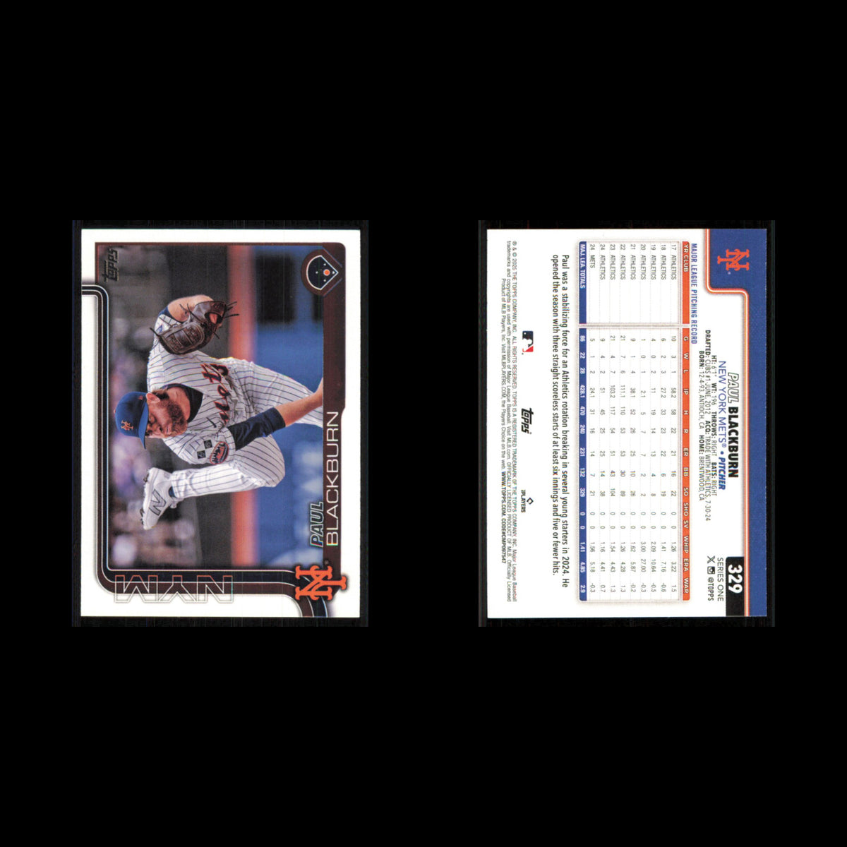 Paul Blackburn #329 2025 Topps New York Mets Baseball Card MLB NM