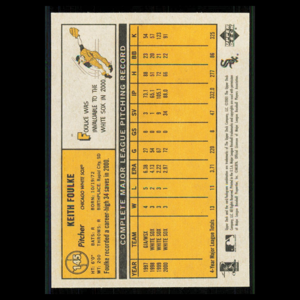 Keith Foulke #145 2001 Upper Deck Vintage Chicago White Sox Baseball Card MLB NM