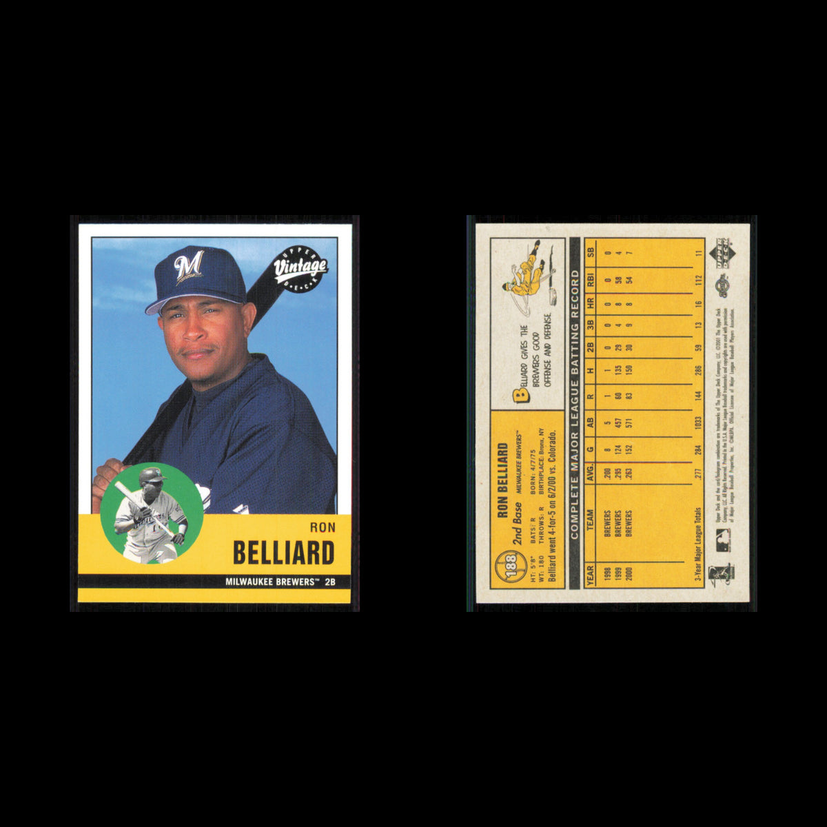 Ronnie Belliard #188 2001 Upper Deck Vintage Milwaukee Brewers Baseball Card MLB