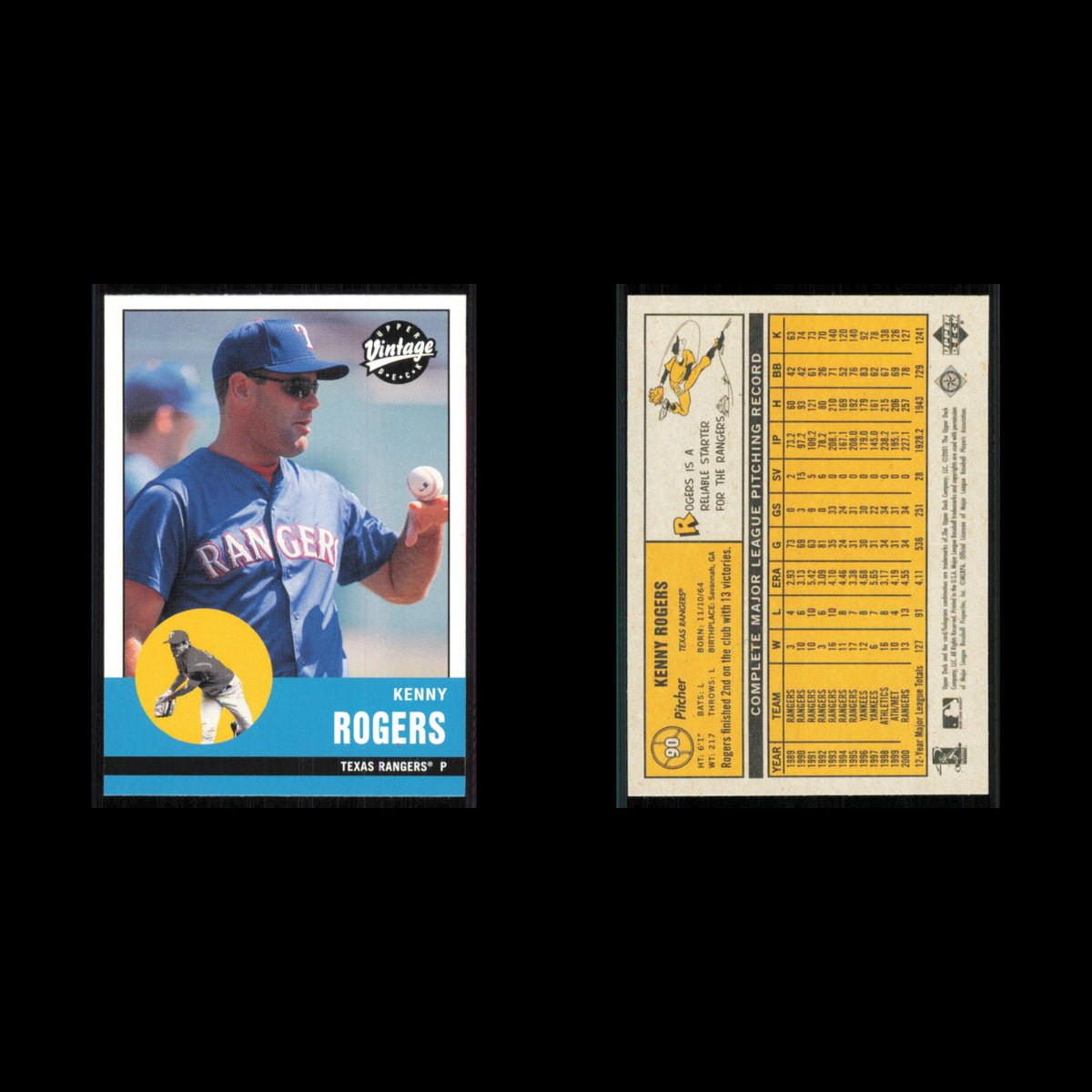 Kenny Rogers #90 2001 Upper Deck Vintage Texas Rangers Baseball Card MLB NM