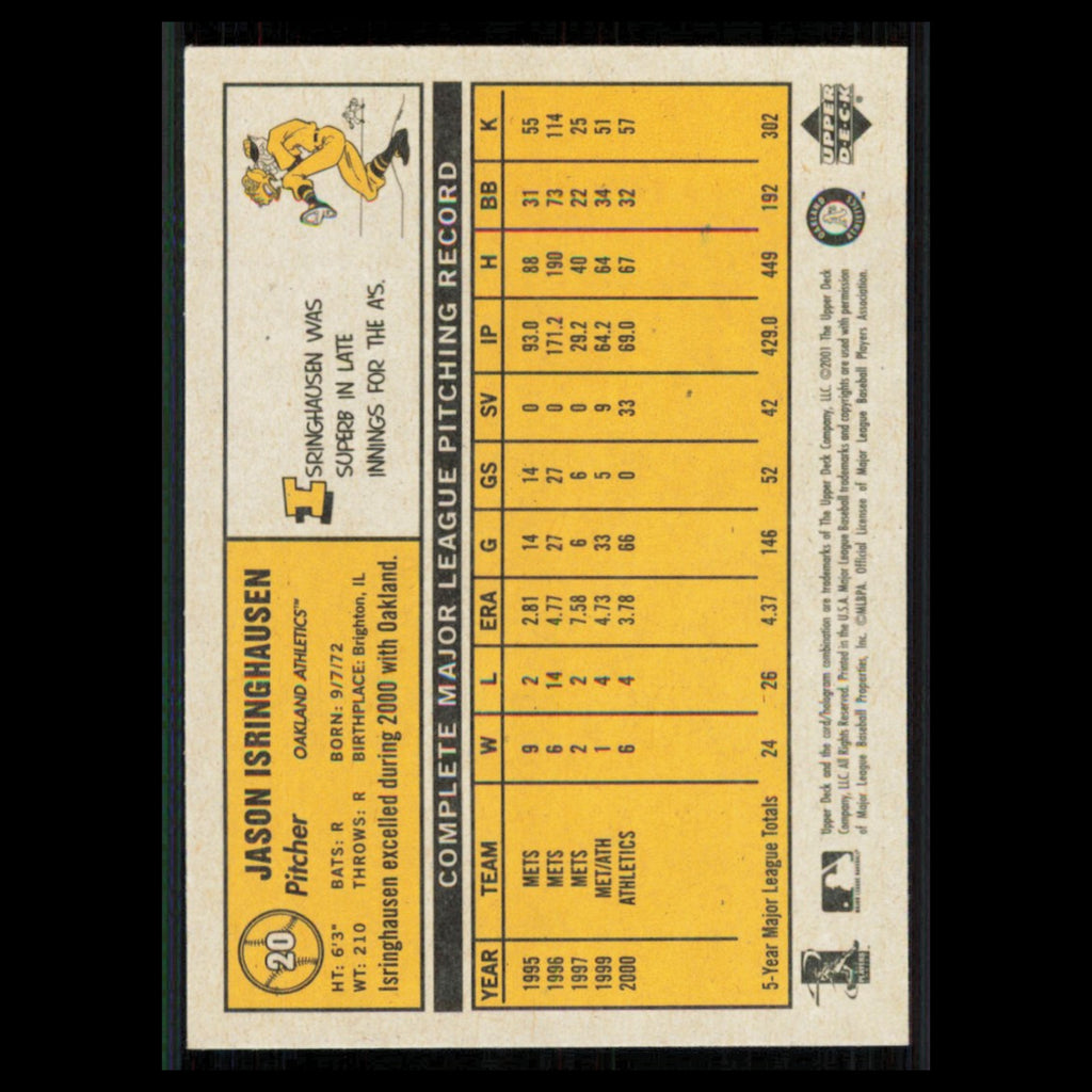 Jason Isringhausen #20 2001 Upper Deck Vintage Oakland Athletics Baseball Card