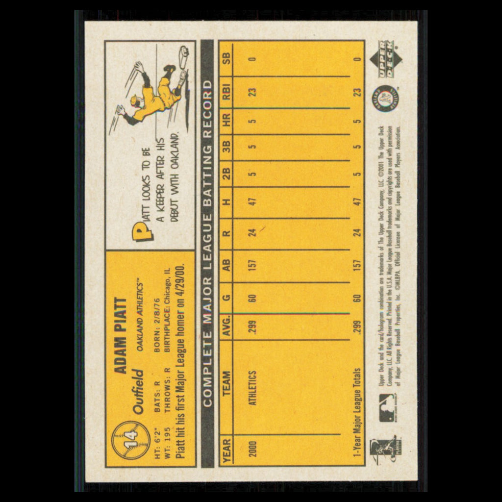 Adam Piatt #14 2001 Upper Deck Vintage Oakland Athletics Baseball Card MLB NM