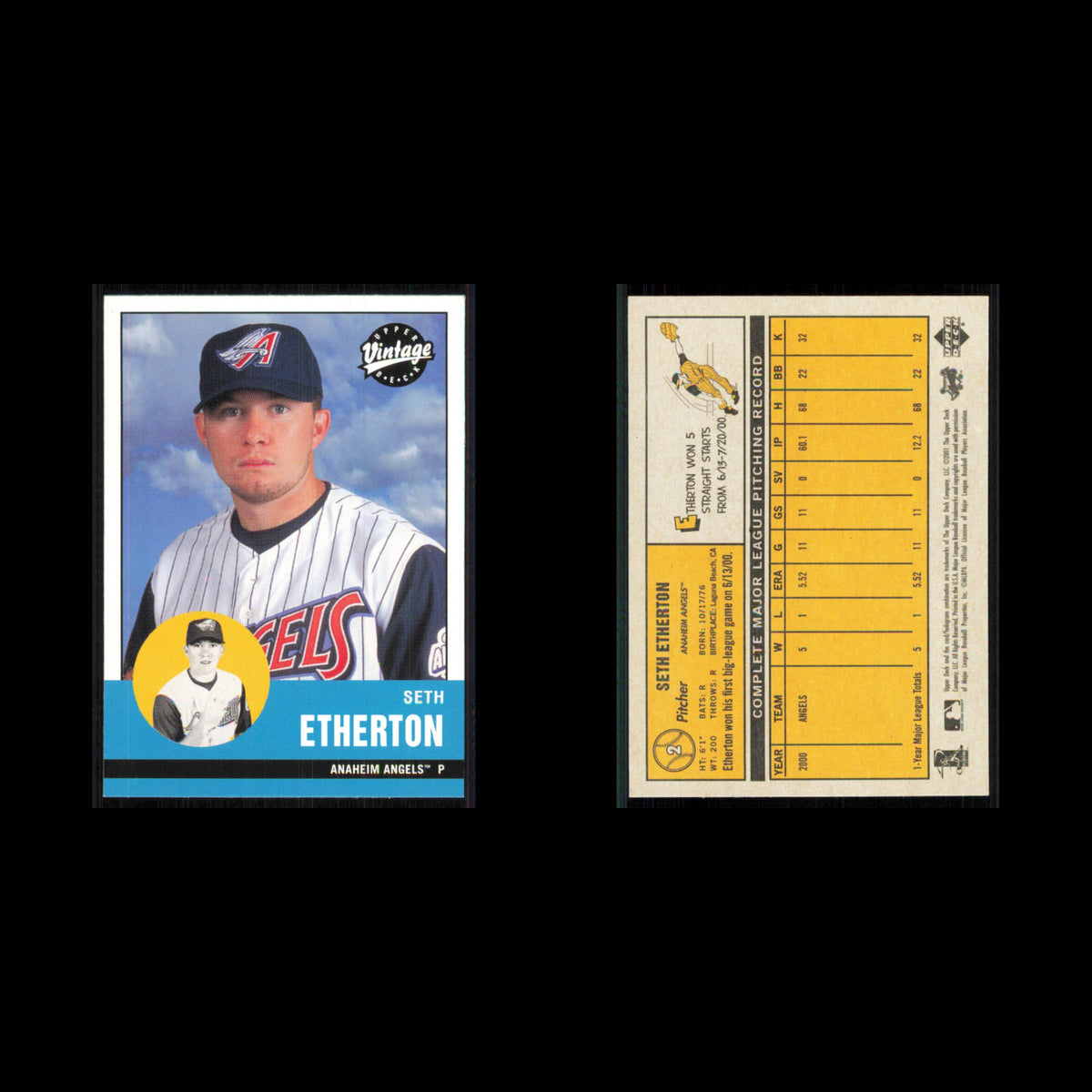 Seth Etherton #2 2001 Upper Deck Vintage Anaheim Angels Baseball Card MLB NM