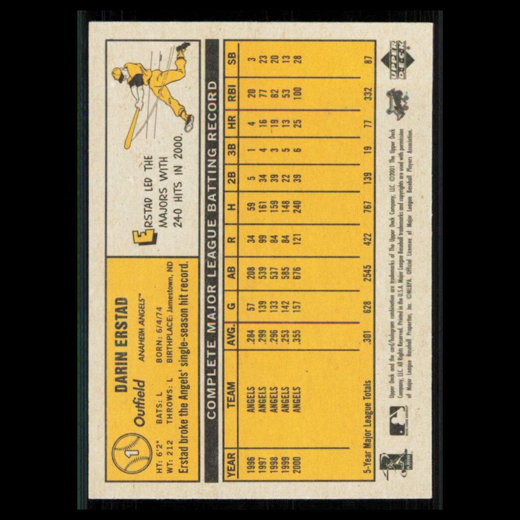 Darin Erstad #1 2001 Upper Deck Vintage Anaheim Angels Baseball Card MLB NM