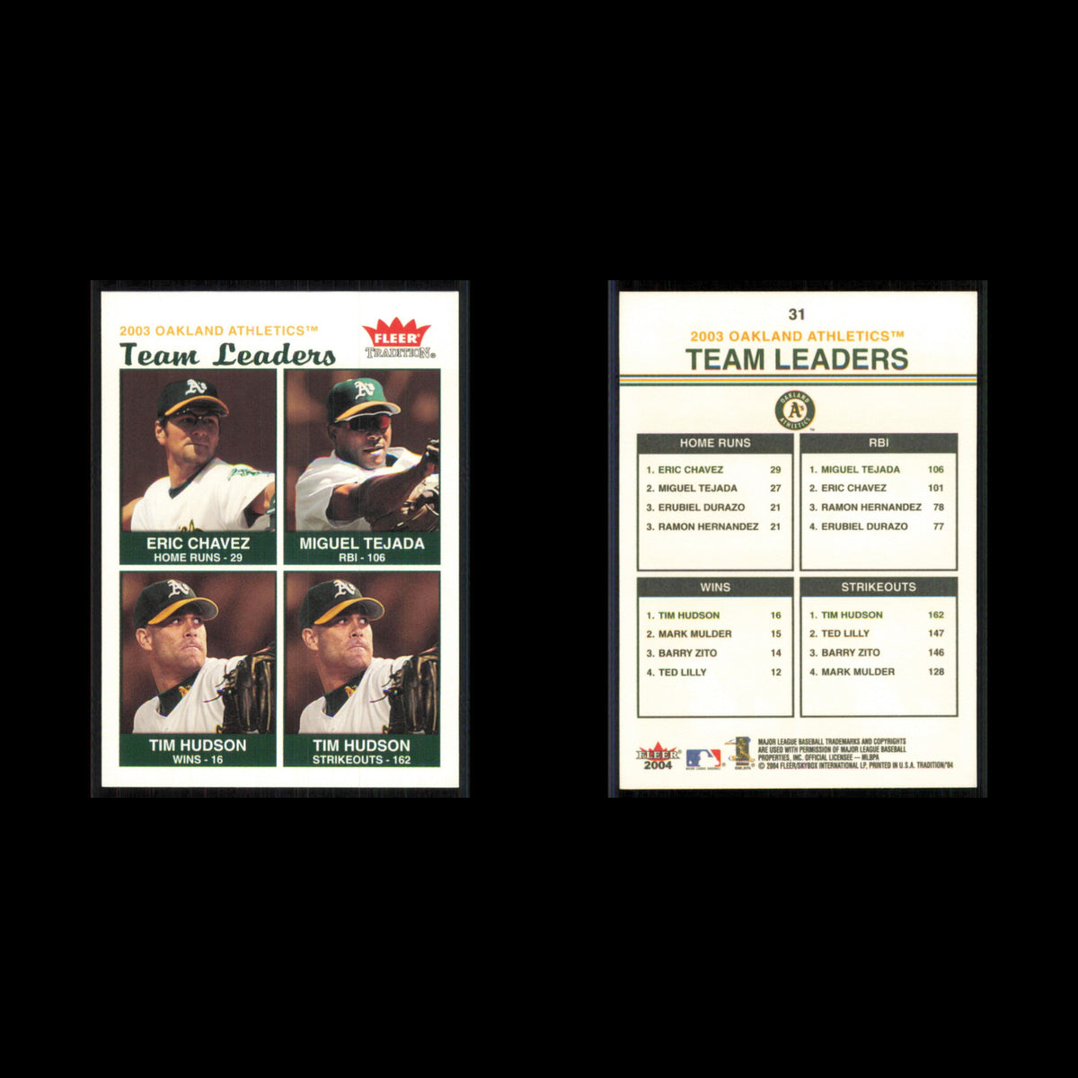 Eric Chavez/Miguel Tejada/Tim Hudson #31 2004 Fleer Tradition Oakland Athletics