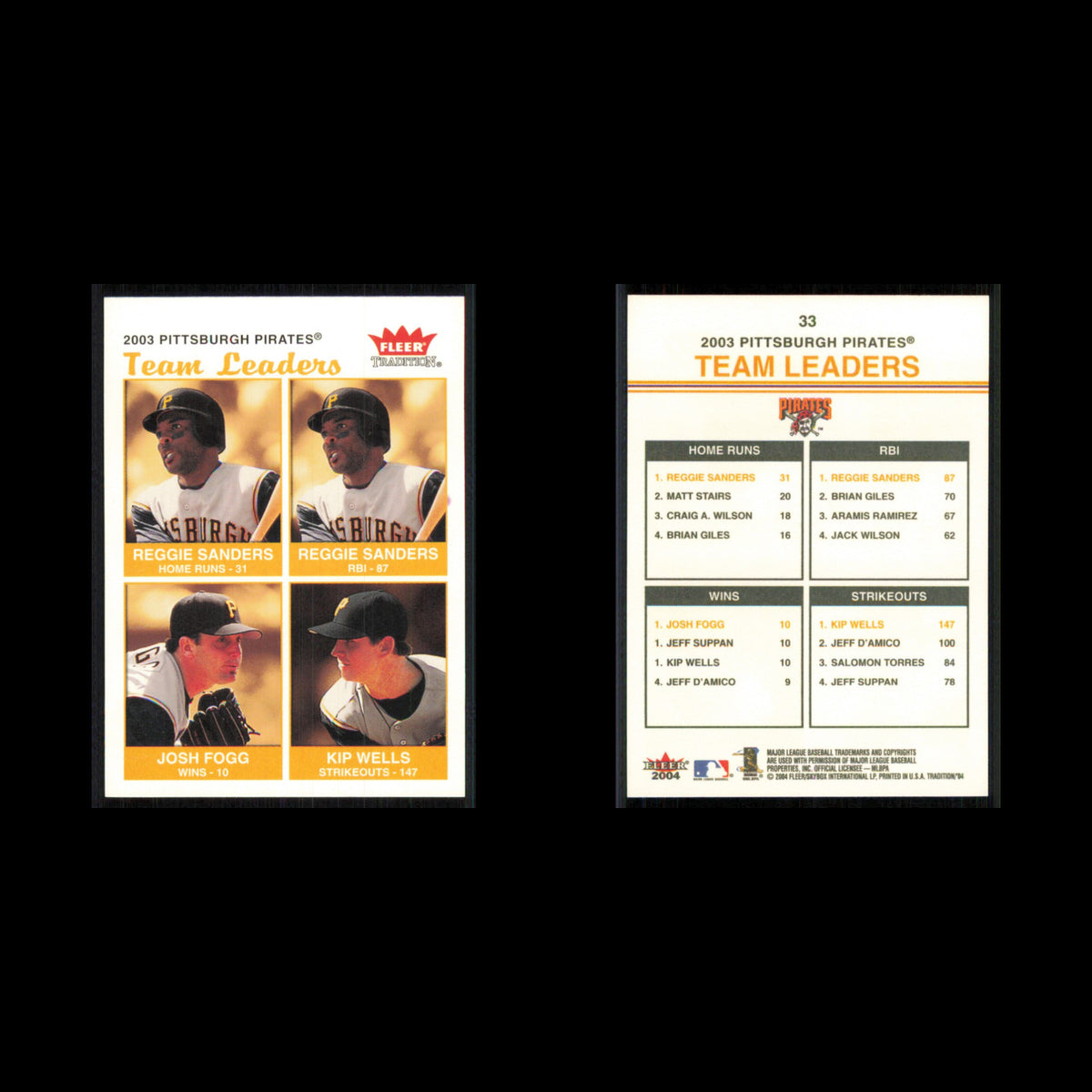 Reggie Sanders/Josh Fogg/Kip Wells #33 2004 Fleer Tradition Pittsburgh Pirates
