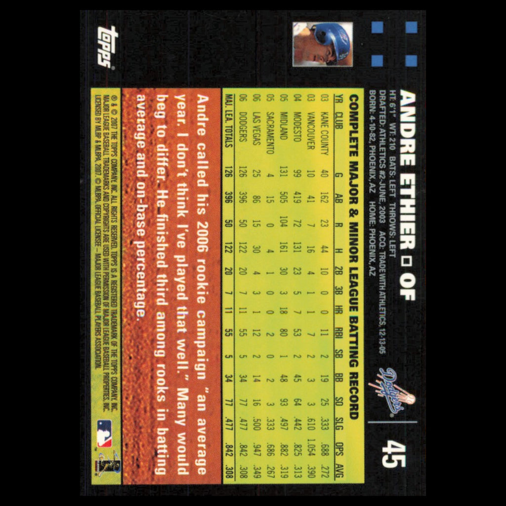 Andre Ethier #45 2007 Topps Los Angeles Dodgers Baseball Card MLB NM