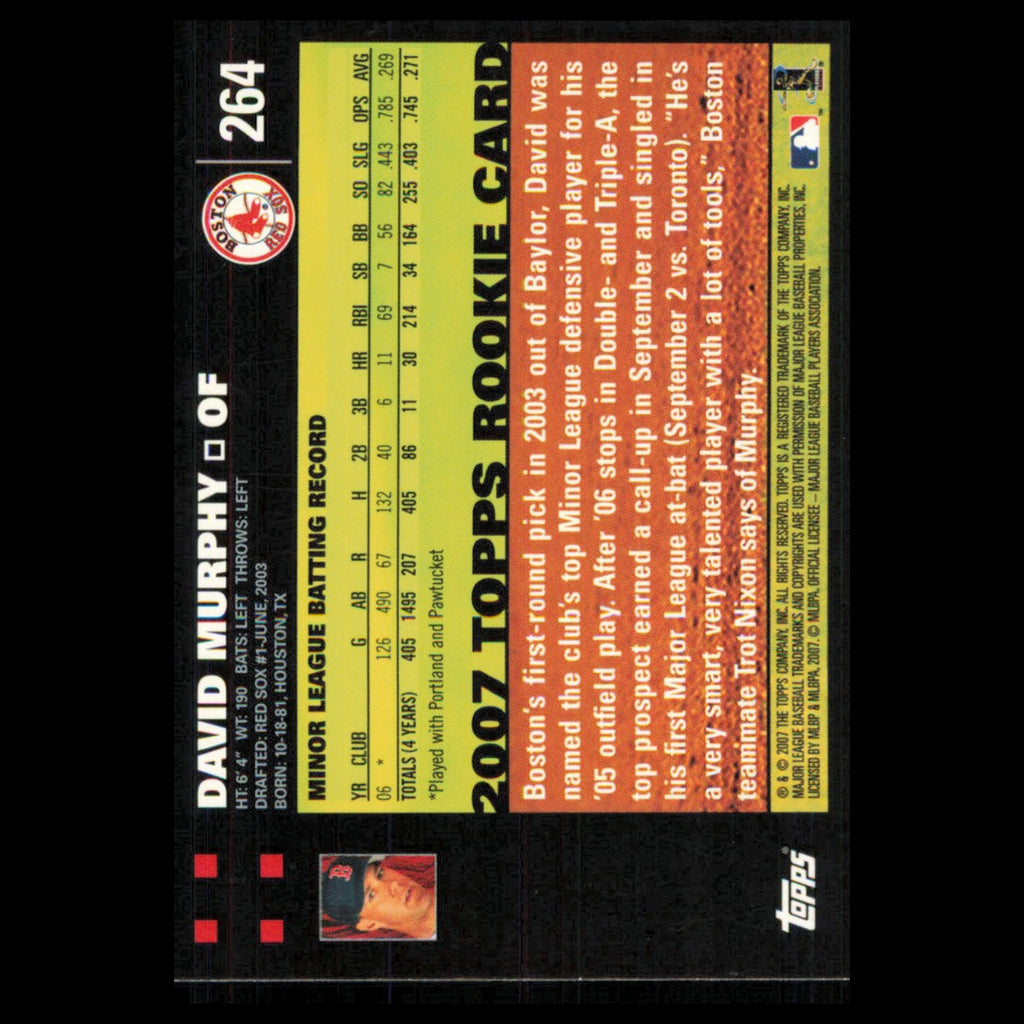 David Murphy Rookie #264 2007 Topps Boston Red Sox Baseball Card MLB NM