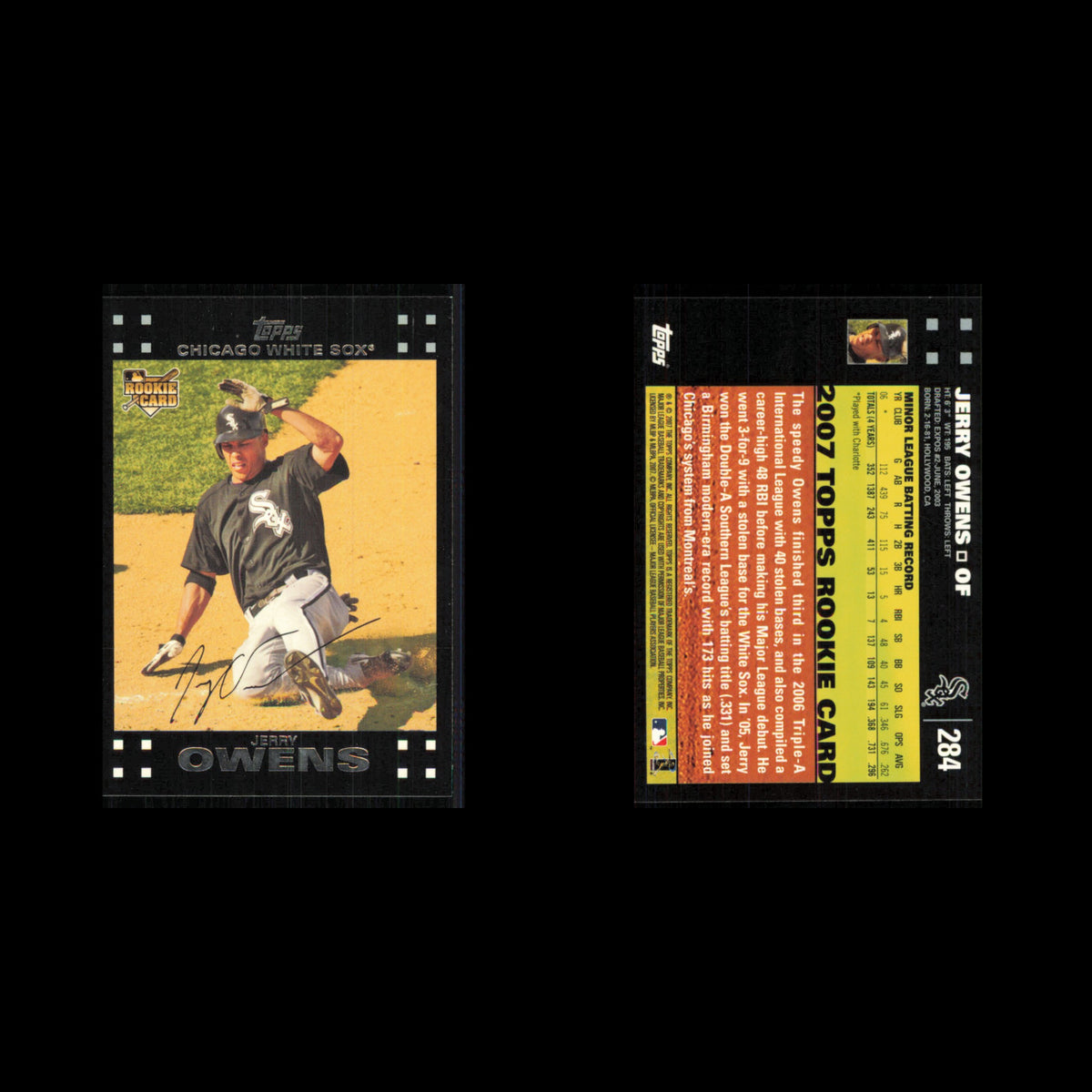 Jerry Owens Rookie #284 2007 Topps Chicago White Sox Baseball Card MLB NM