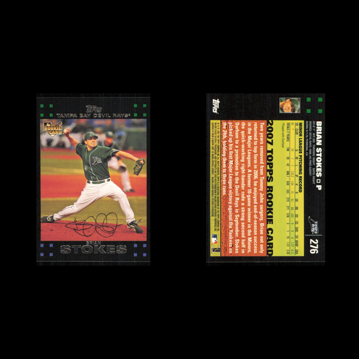 Brian Stokes Rookie #276 2007 Topps Tampa Bay Devil Rays Baseball Card MLB NM
