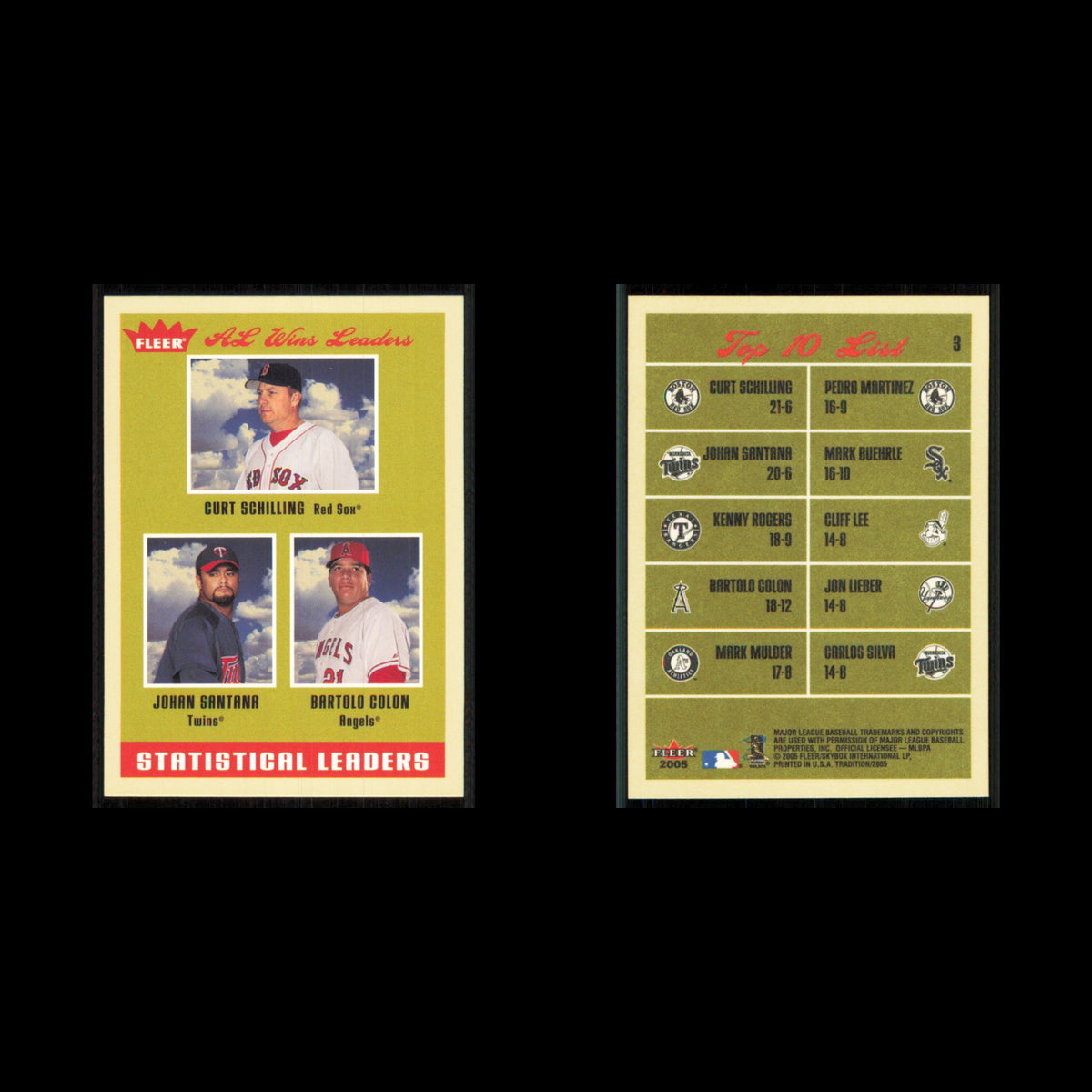 Curt Schilling/Johan Santana/Bartolo Colon #3 2005 Fleer Tradition Baseball Card