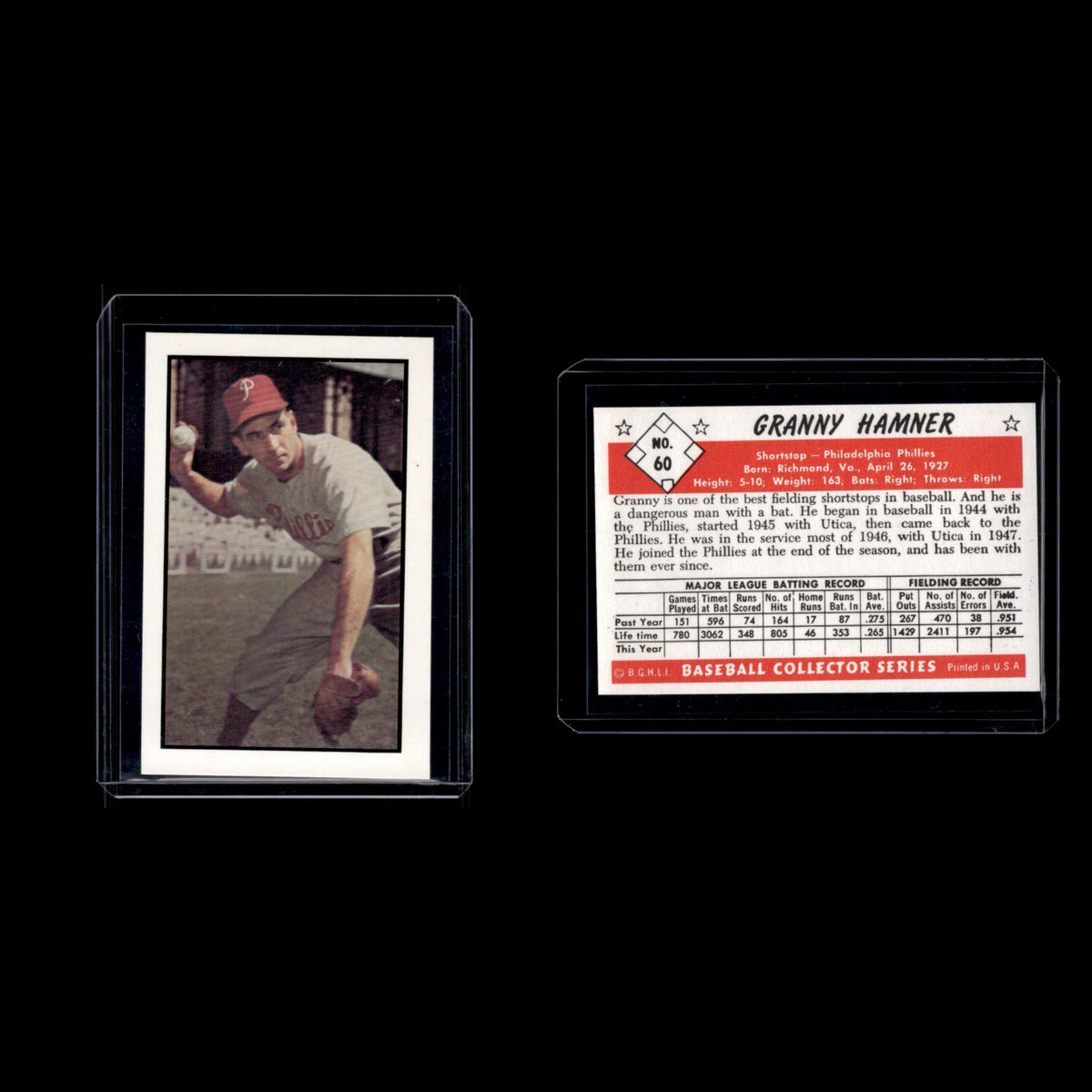 Granny Hamner #60 1983 Card Collectors 1953 Bowman Color Philadelphia Phillies