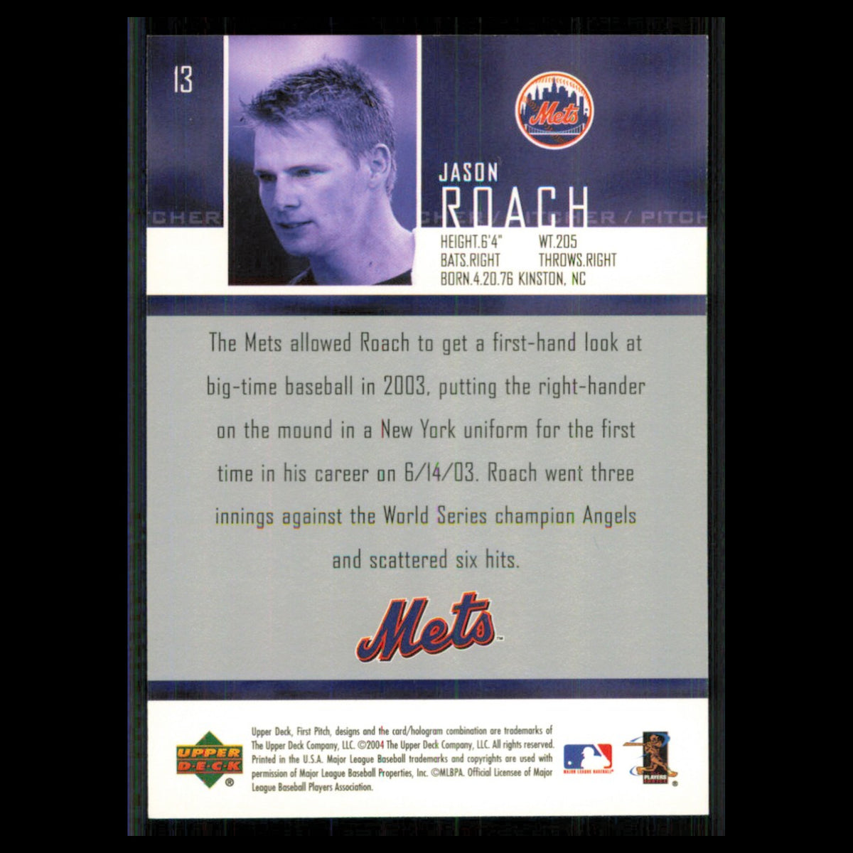 Jason Roach #13 2004 Upper Deck First Pitch New York Mets Baseball Card MLB NM