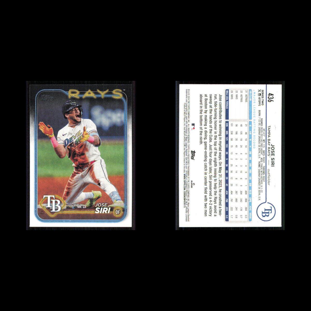 Jose Siri #436 2024 Topps Tampa Bay Rays Baseball Card MLB NM
