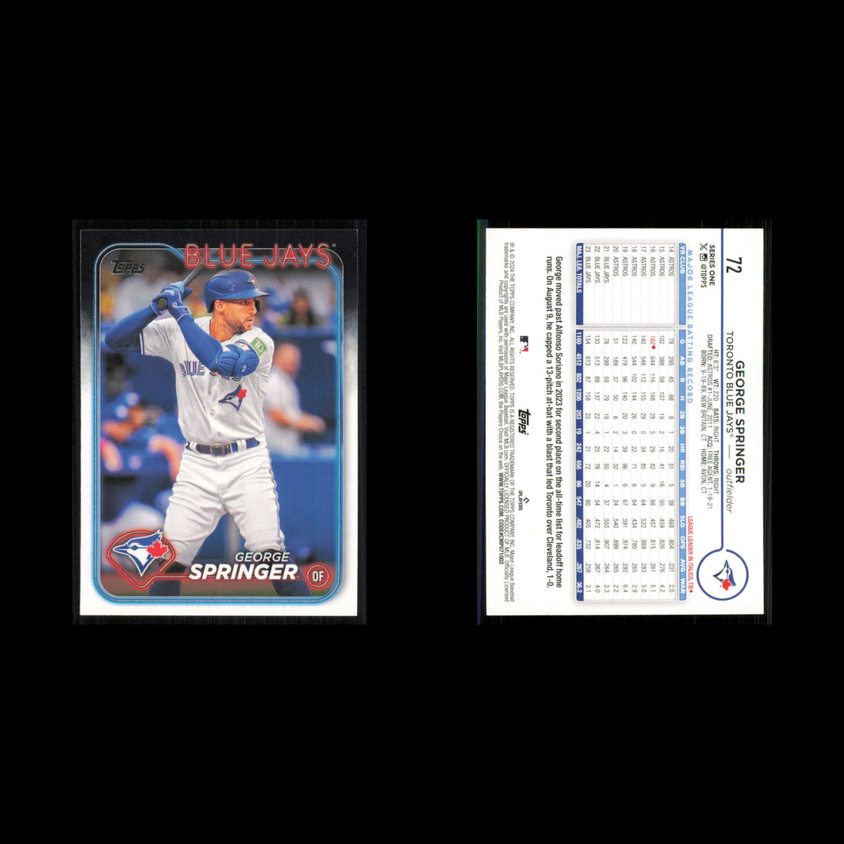 George Springer #72 2024 Topps Toronto Blue Jays Baseball Card MLB NM