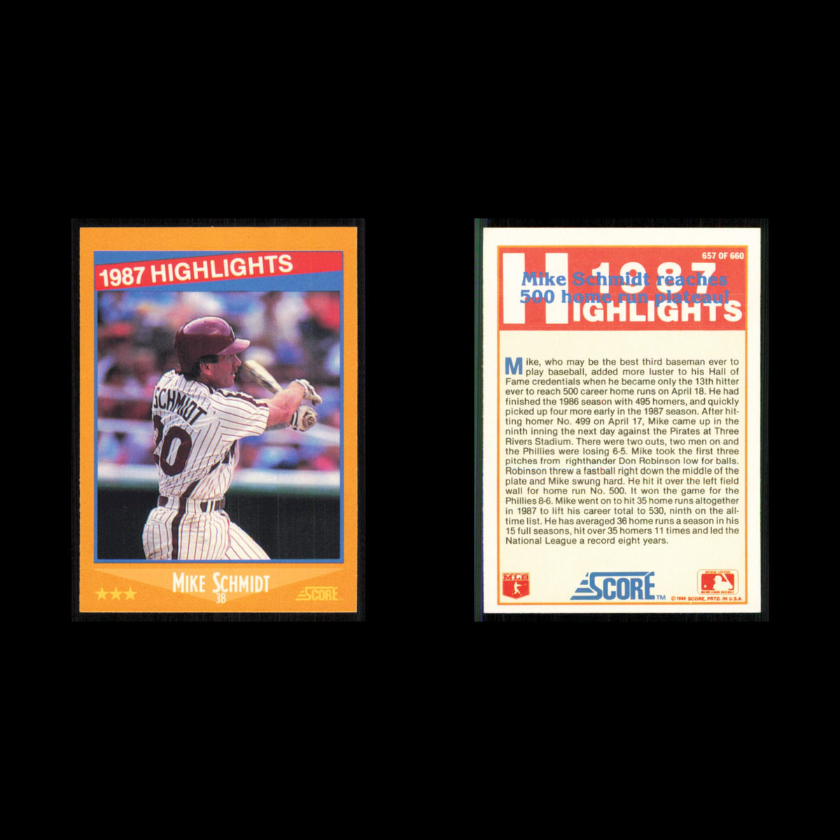 Mike Schmidt #657 1988 Score Philadelphia Phillies Baseball Card MLB NM