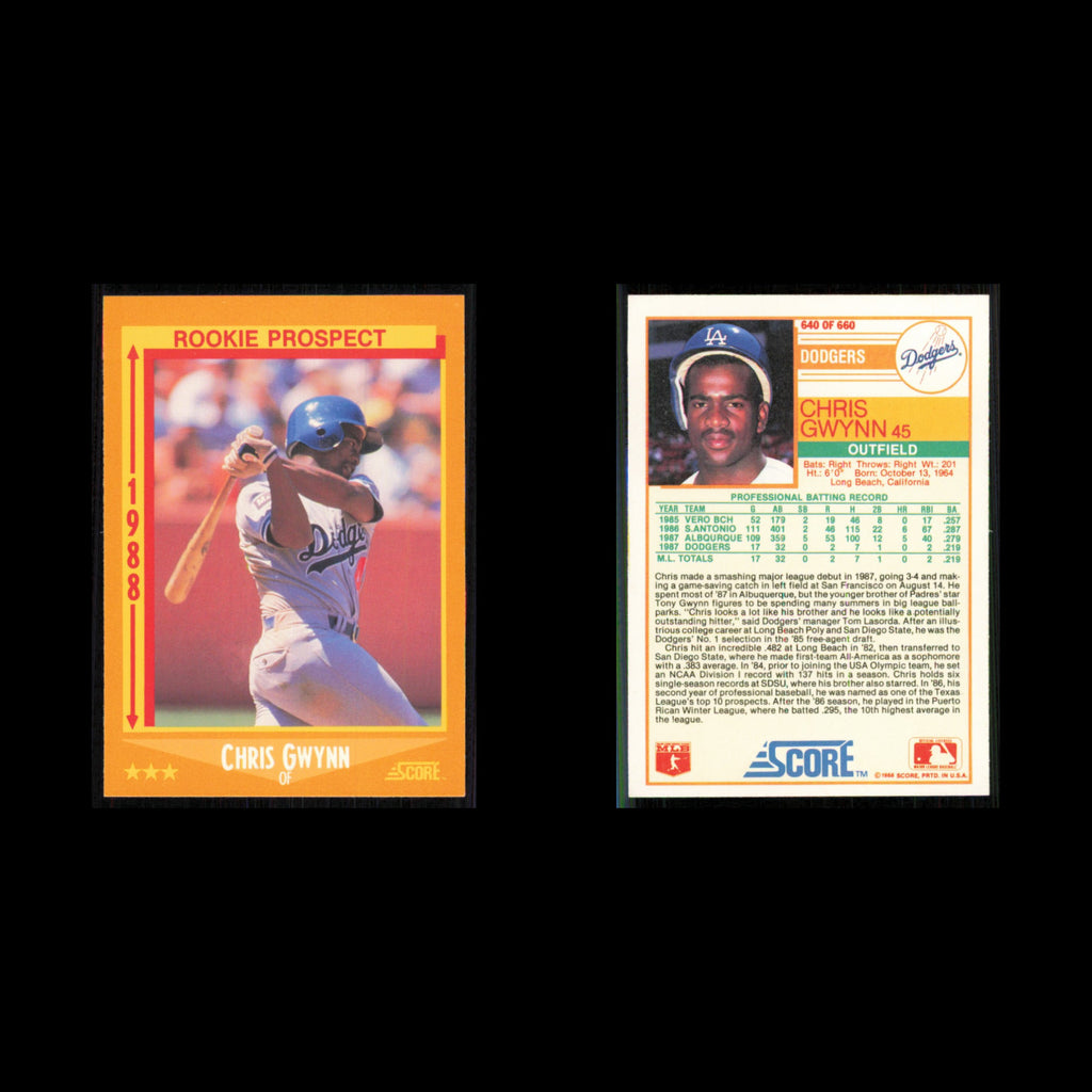 Chris Gwynn Rookie #640 1988 Score Los Angeles Dodgers Baseball Card MLB NM