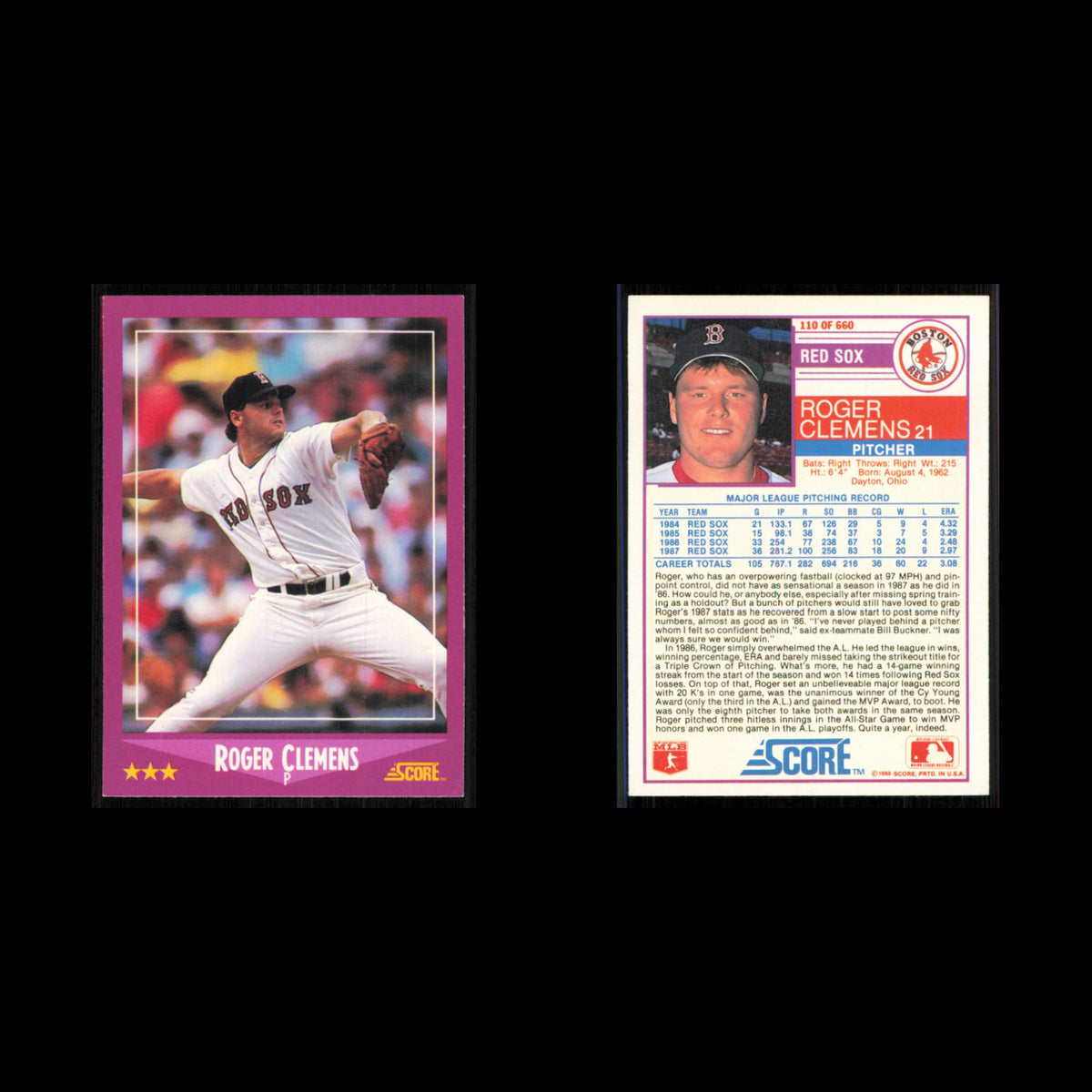 Roger Clemens #110 1988 Score Boston Red Sox Baseball Card MLB NM