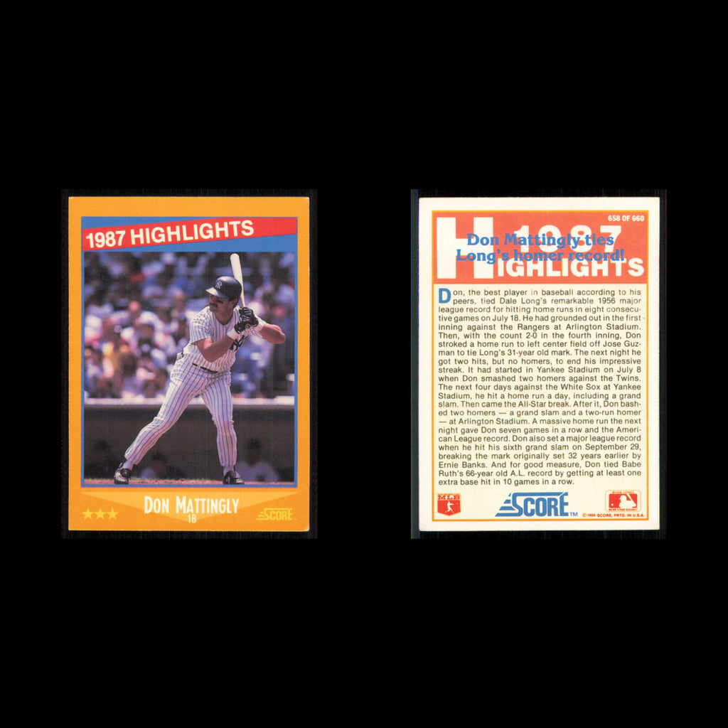 Don Mattingly #658 1988 Score New York Yankees Baseball Card MLB NM