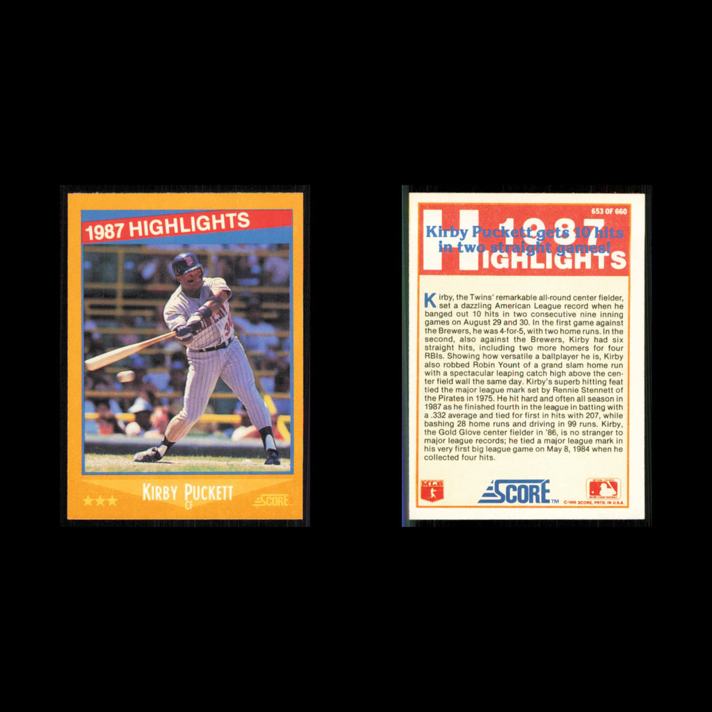 Kirby Puckett #653 1988 Score Minnesota Twins Baseball Card MLB NM