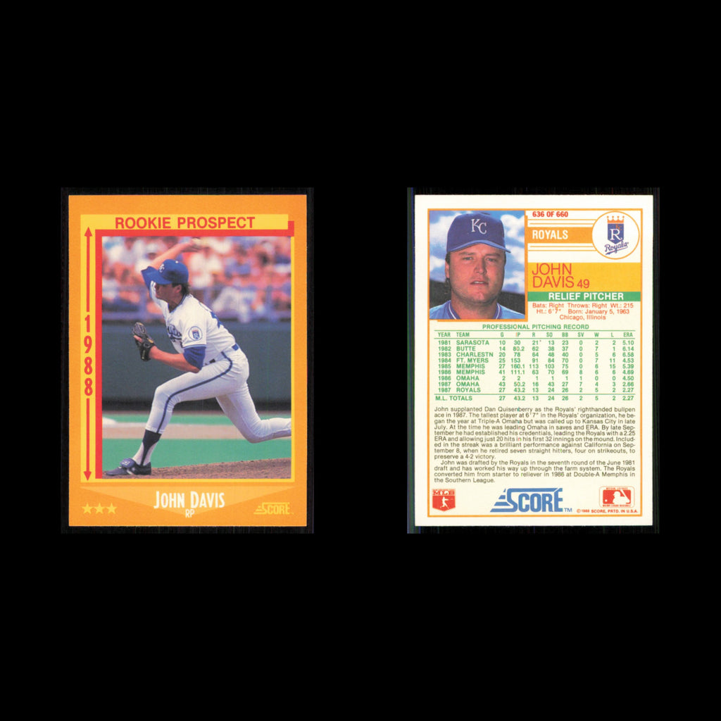 John Davis Rookie #636 1988 Score Kansas City Royals Baseball Card MLB NM