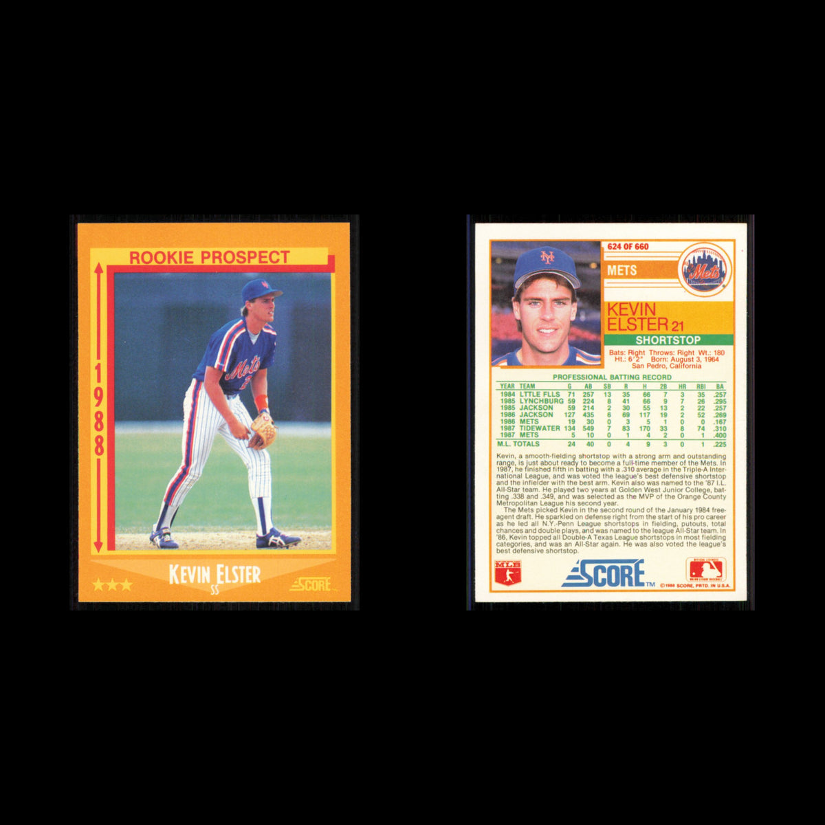 Kevin Elster Rookie #624 1988 Score New York Mets Baseball Card MLB NM