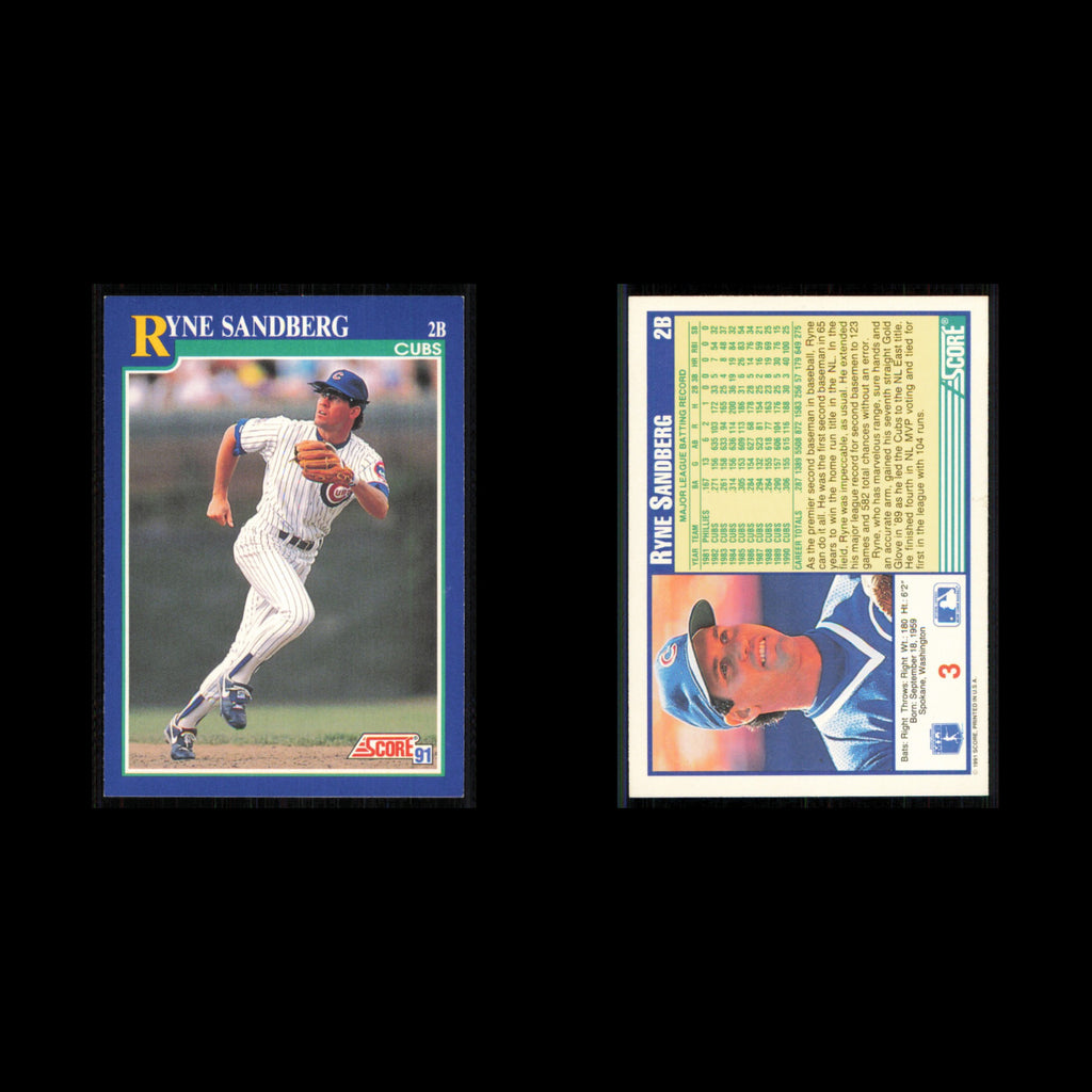 Ryne Sandberg #3 1991 Score Chicago Cubs Baseball Card MLB NM