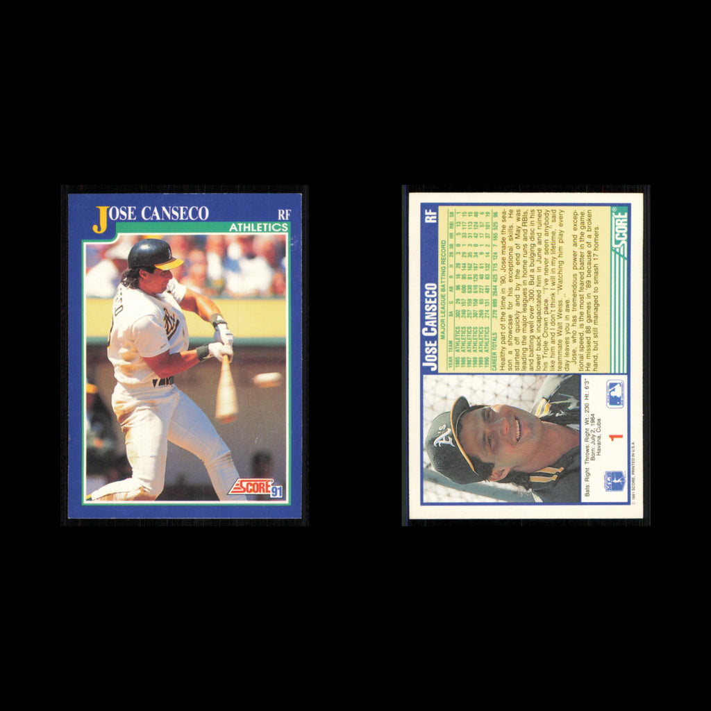 Jose Canseco #1 1991 Score Oakland Athletics Baseball Card MLB NM